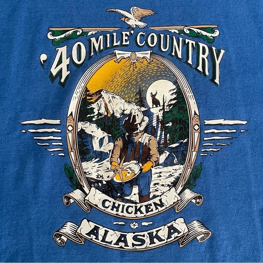 Vintage 93’ 40 Mile Country Chicken Alaska Single-Stitch Graphic T-Shirt Blue XL - Picture 3 of 6